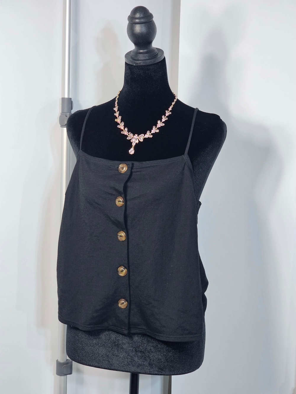 #225 🖤 Topshop Black Button-Front Tie-Back Cami – US 8
